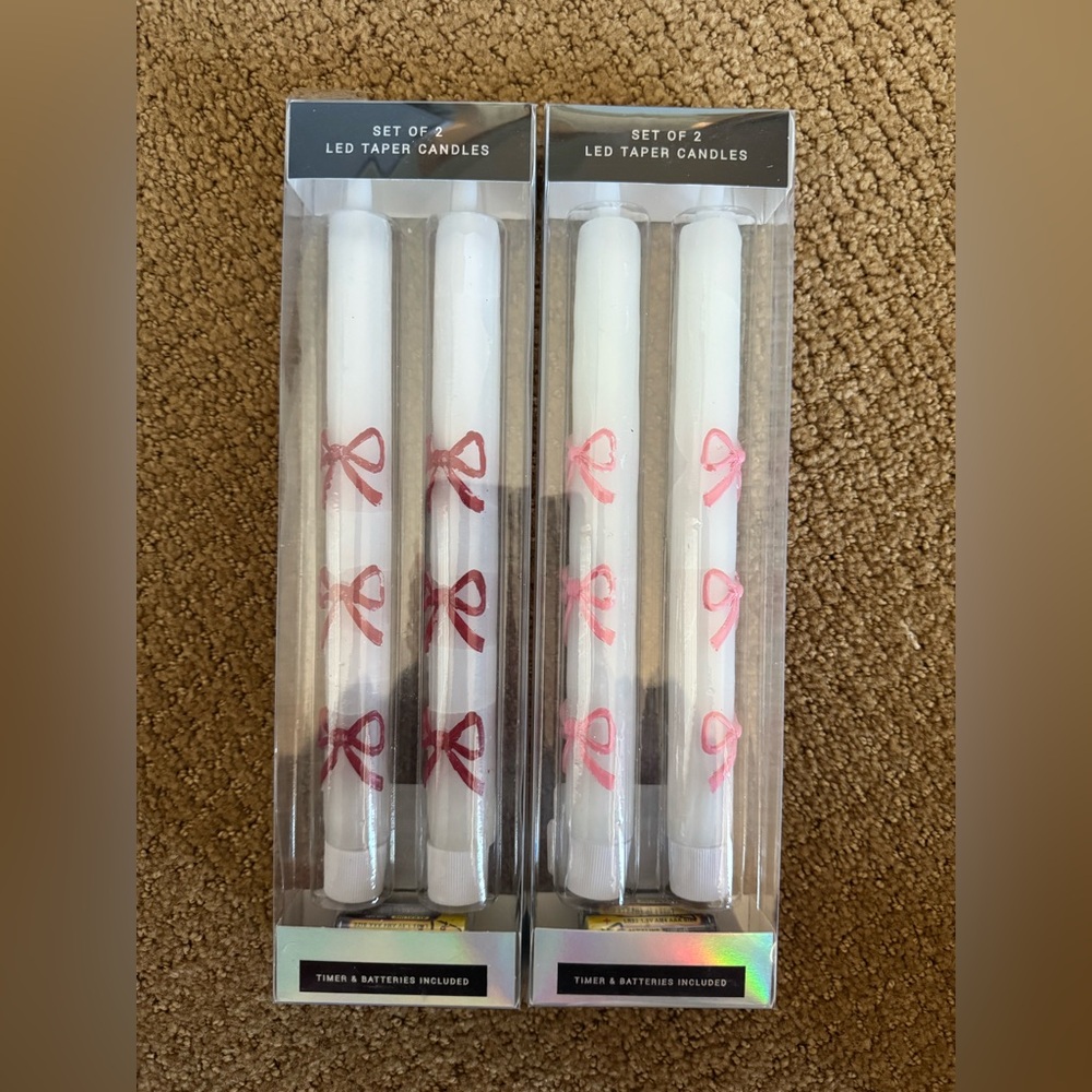 LED Taper Candles with Pink Bows